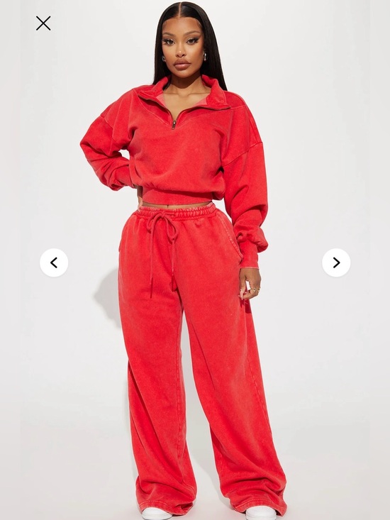 Fashion Nova Pants - Fashion Nova Rested Lounge Mineral washed Red Wide-Leg Drawstring Sweatpants
